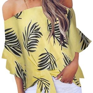 Womens yellow floral blouse - front tie